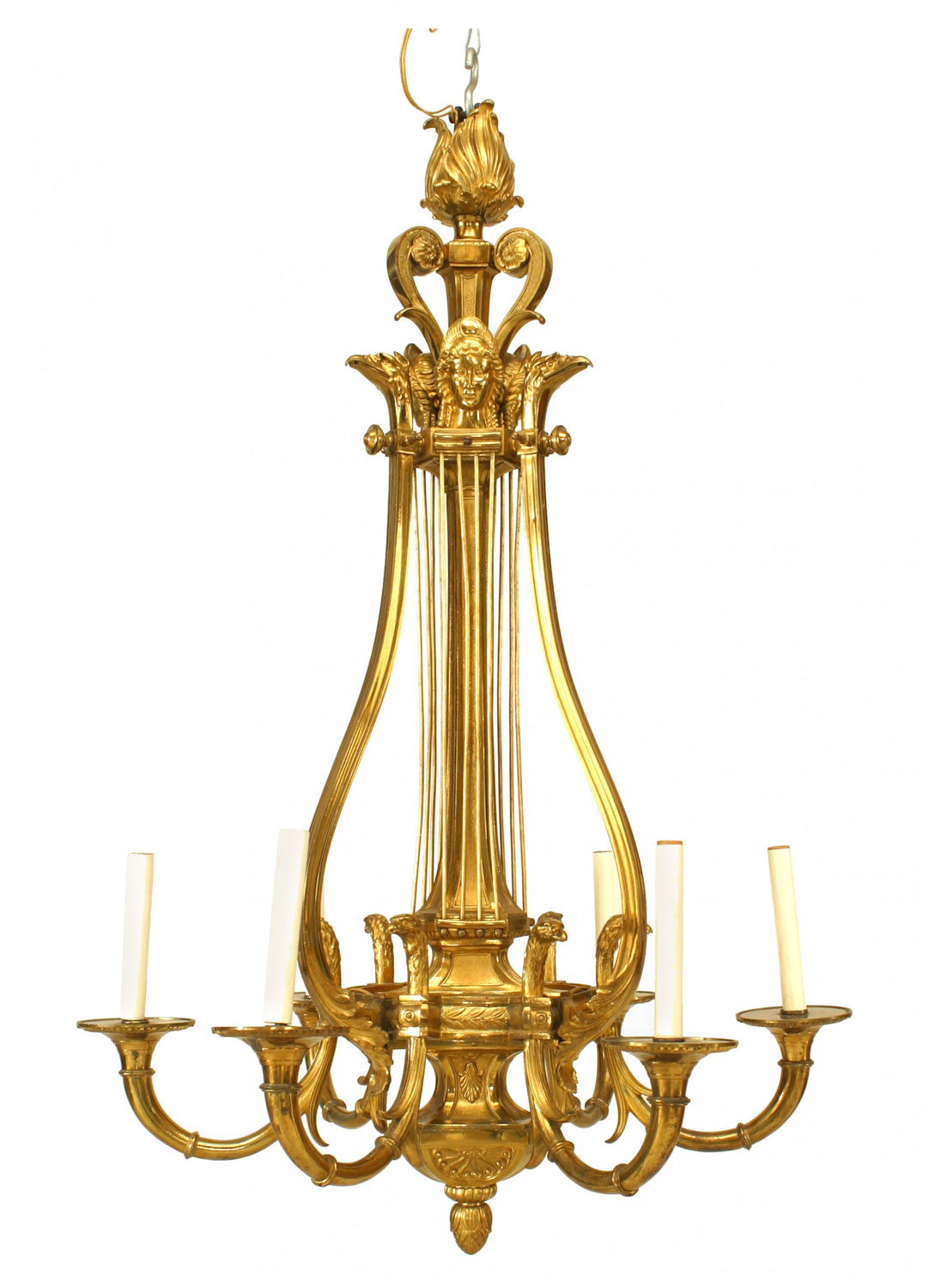 Russian Neoclassic Style Ormolu Lyre and Eagle Chandelier